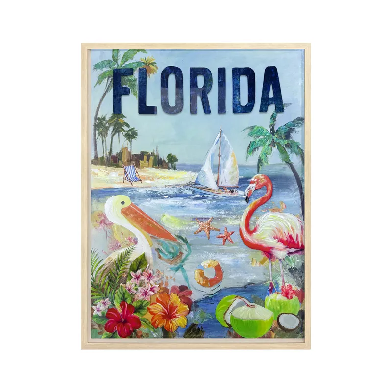 Florida Forever Coastal Paradise Hand-painted Frame Canvas Wall Art