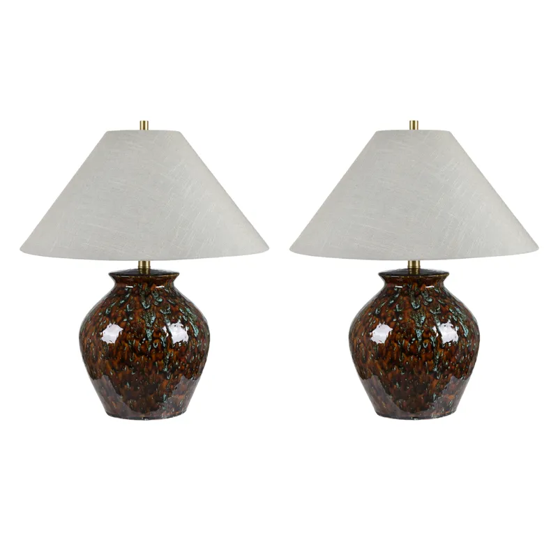 Ceramic Table Lamp With Grey Linen Shade