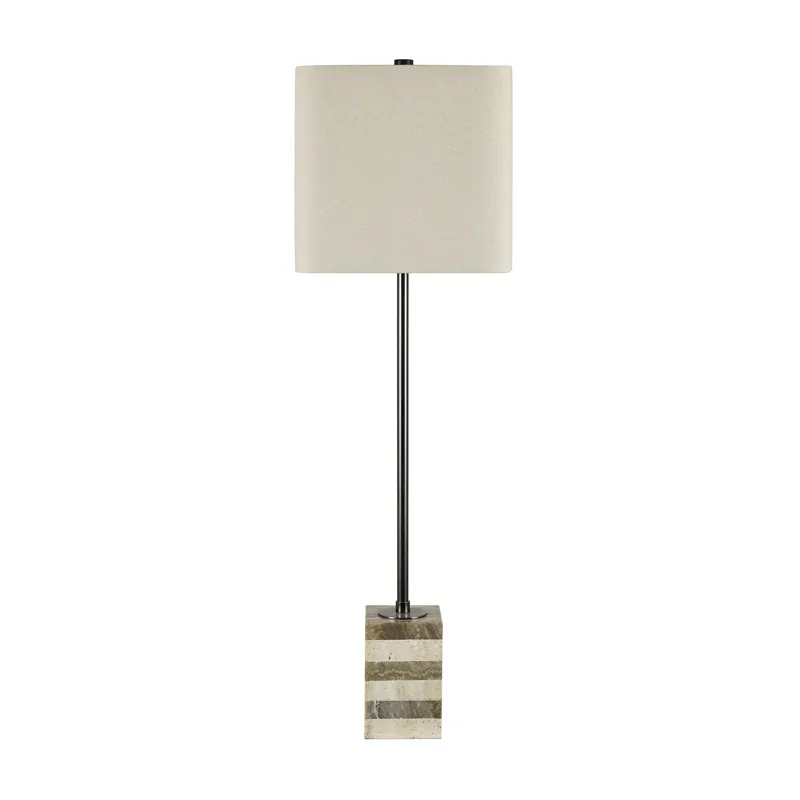 34.75 Stone Table Lamp With Grey Linen Shade