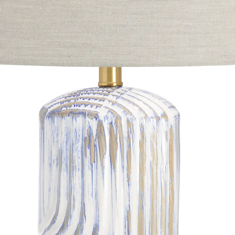 Ceramic Table Lamp With Crystal Base And Beige Linen Drum Shade