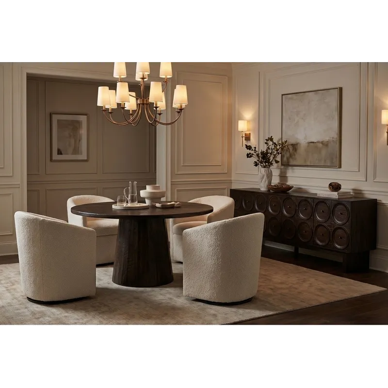 Round Dark Brown Wood Dining Table