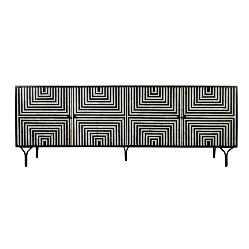 4-door Black/ivory Bone Inlay Media Credenza/sideboard