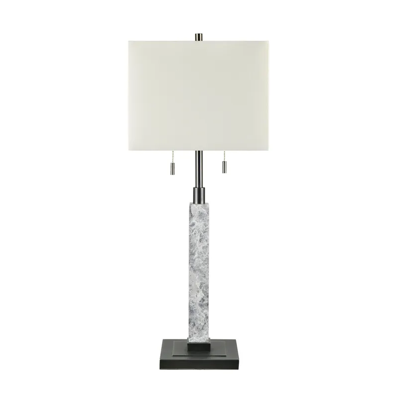 Glasgow Table Lamp In Gray And Black Metal With Square White Linen Shade