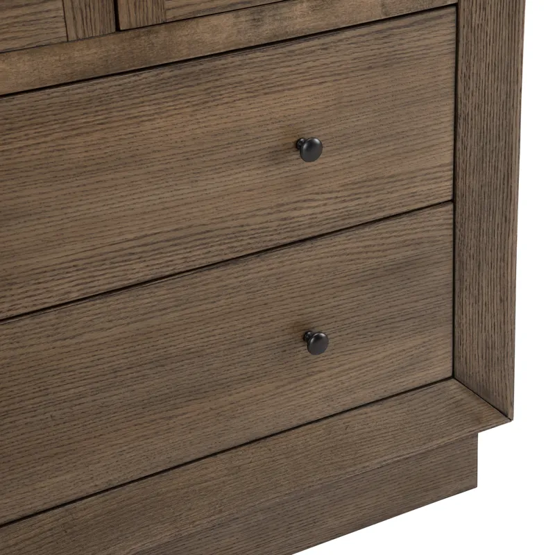 Brown Wood Three Shelf Bookcase With Doors And Drawers
