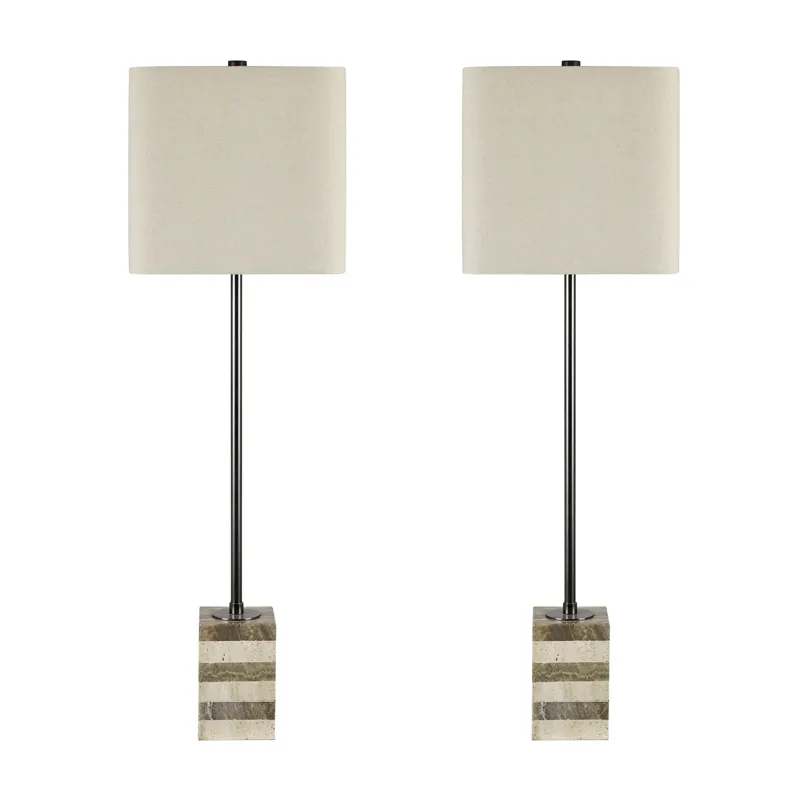 34.75 Stone Table Lamp With Grey Linen Shade