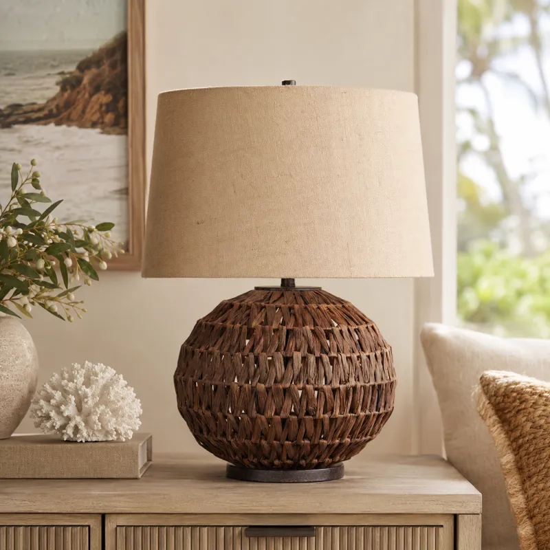 Grove Textured Brown Table Lamp With Beige Burlap Shade