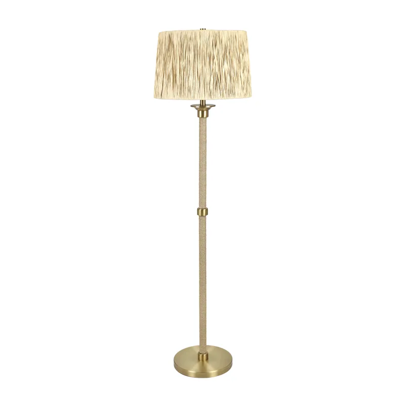 Metal And Rope Floor Lamp With Textured Linen Shade