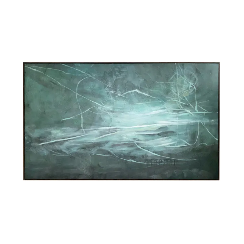 Fade In To Green Serene Abstract Green Framed Canvas Wall Art