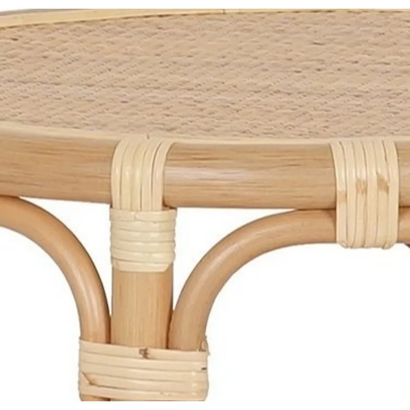 Round Tan Raffia Accent End Table