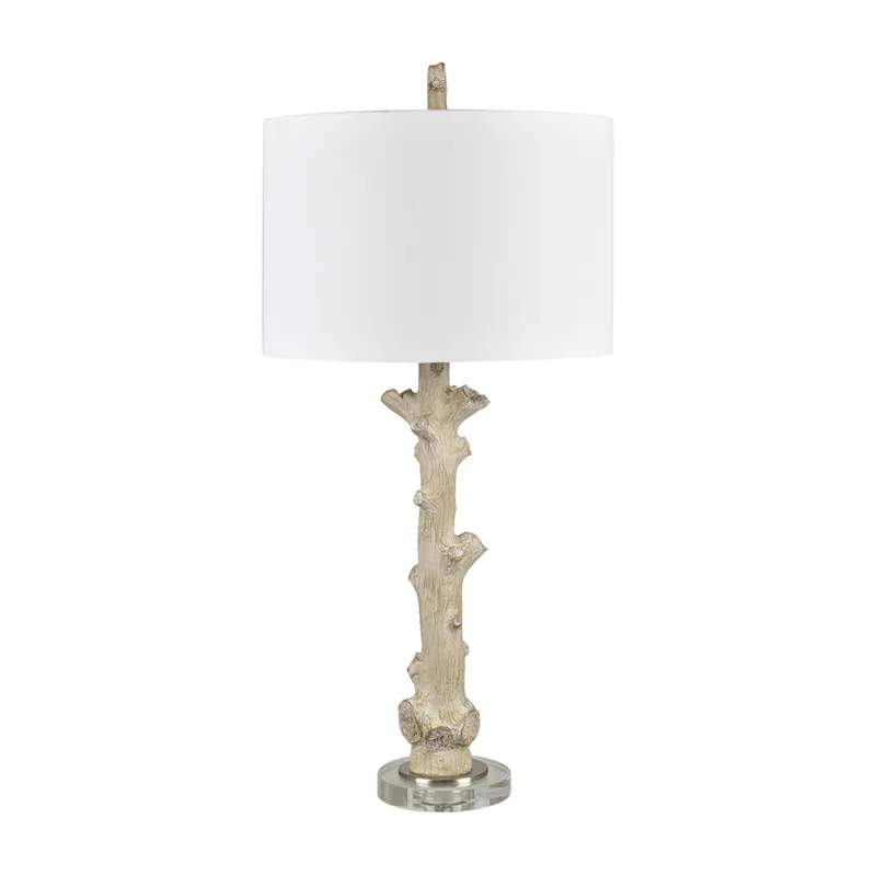 Resin Table Lamp With White Linen Shade And Crystal Base