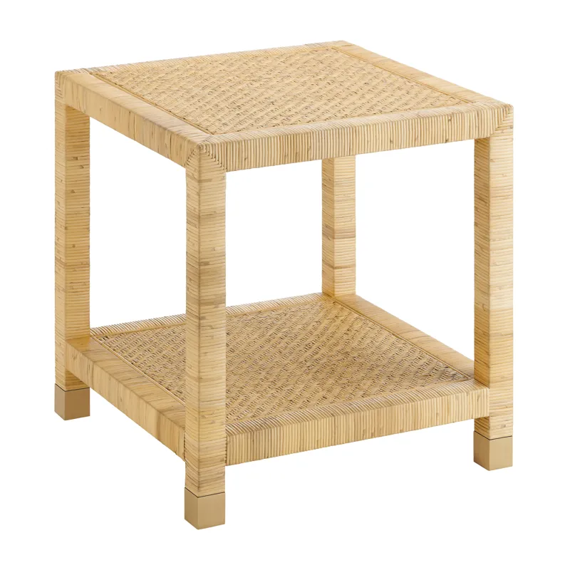 Square Tan Raffia Accent/end Table