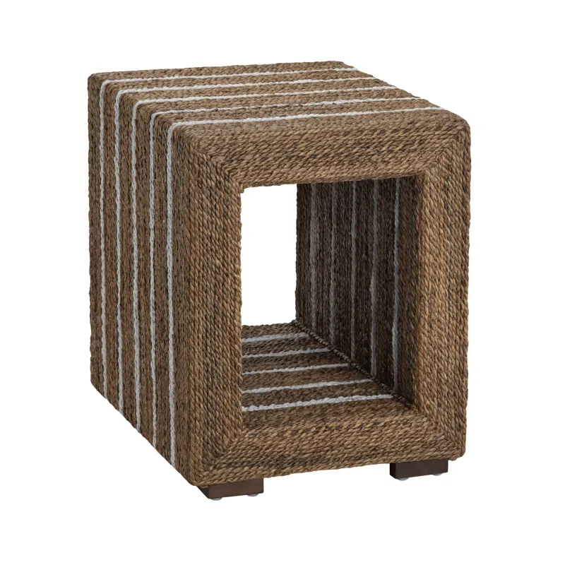 Square Brown Wood And Rope Accent End Table