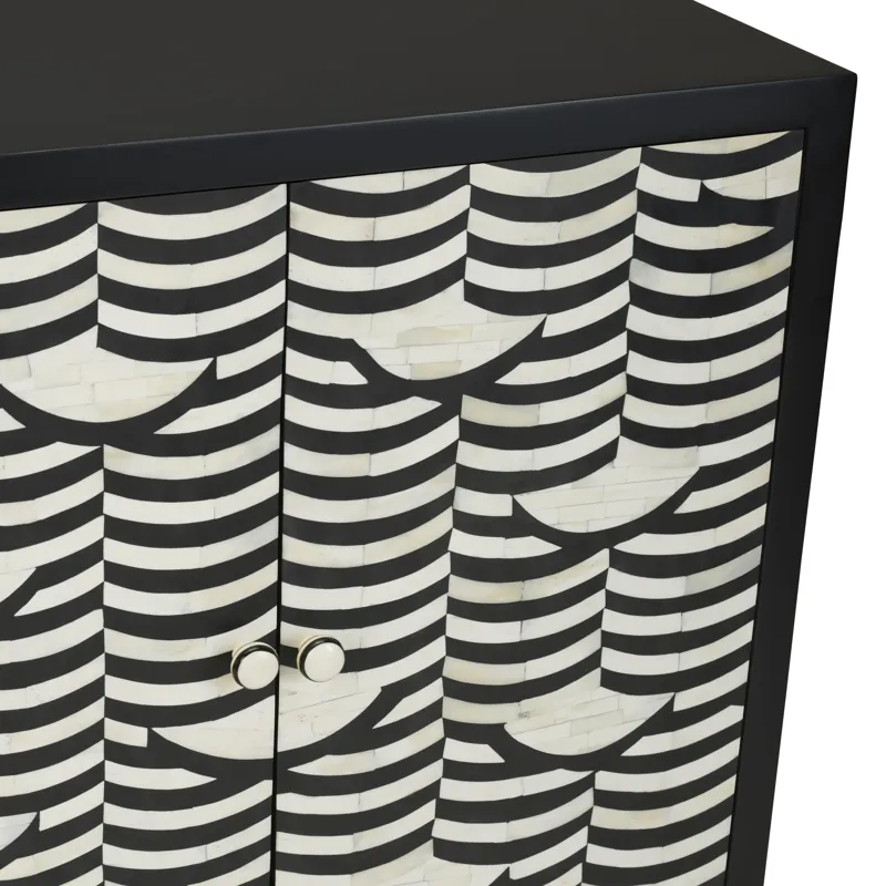2-door Black Wood/ivory Bone Inlay Accent Cabinet With Black Metal Legs