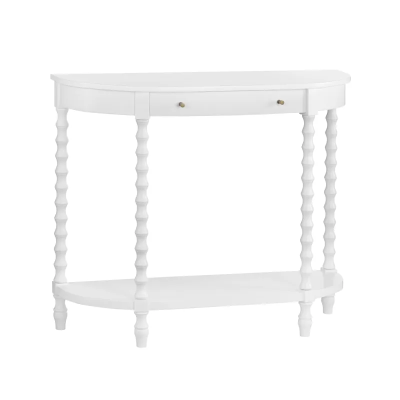 40 In. White Solid Wood 1 Drawer Accent Demilune Console/sofa Table
