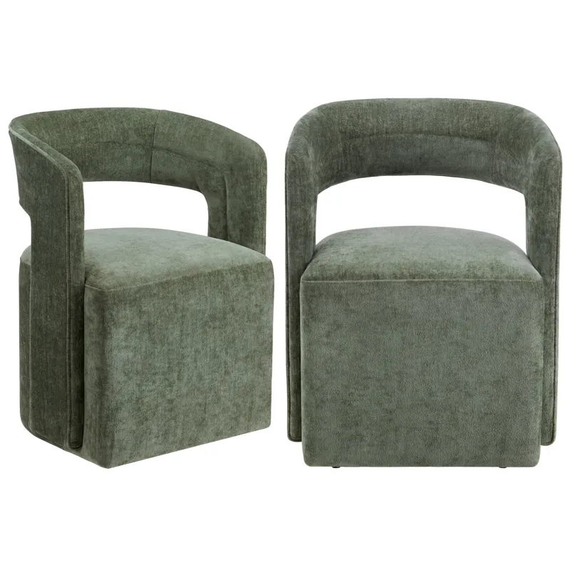 Set Of 2 Green Upholstered Dining Chairs