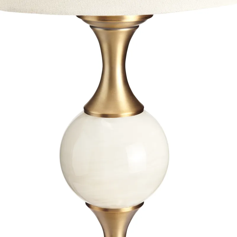 Metal And Marble Table Lamp With Oat Linen Shade