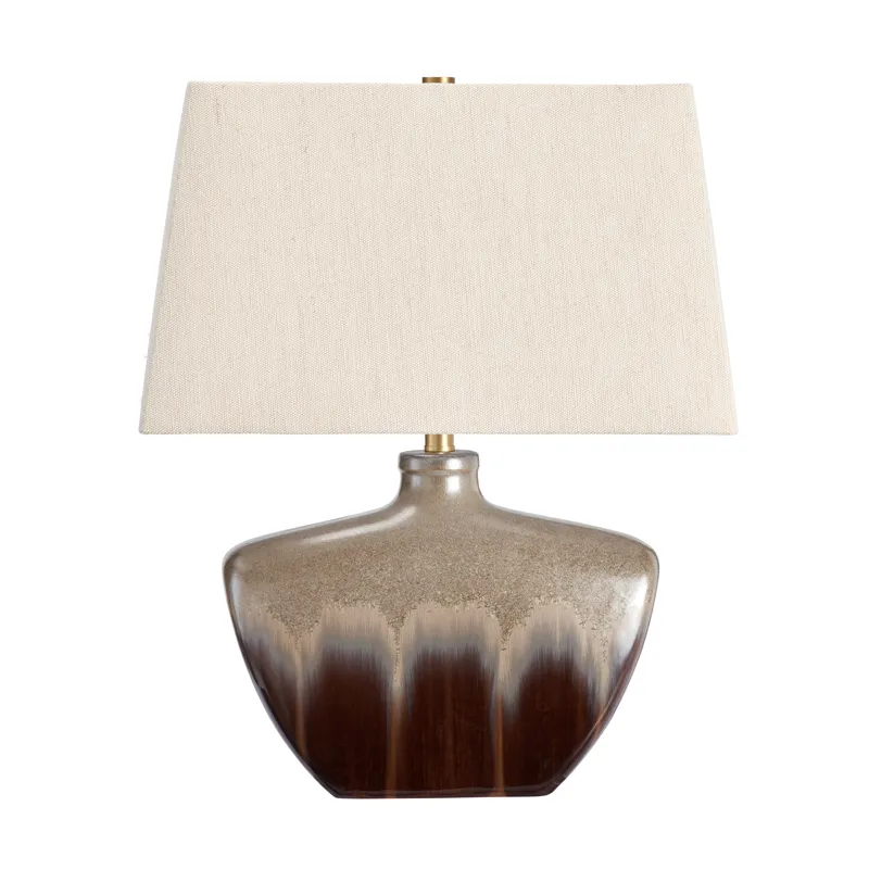 Ceramic Table Lamp With Rectangular Oat Linen Shade Crystal Base