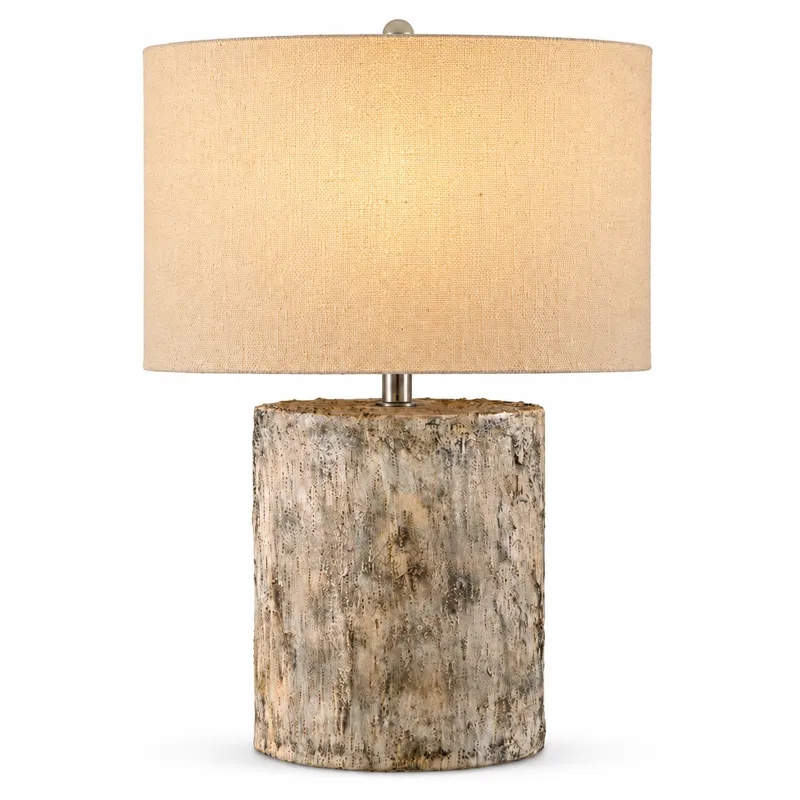 Rustic Gray Resin Table Lamp With Burlap Shade