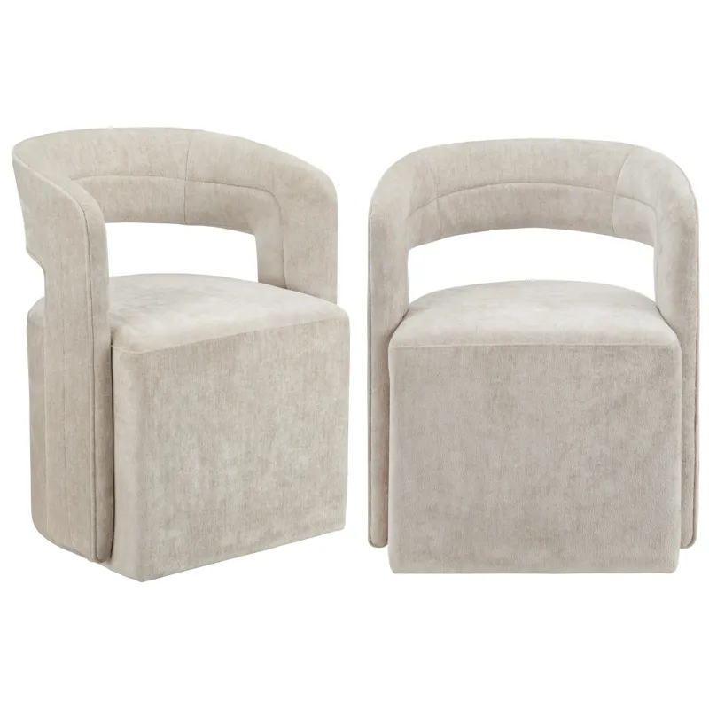 Set Of 2 Cream Upholstered Dining Chairs