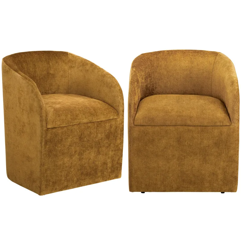 Set Of Two Yellow Upholstered Dining Chairs