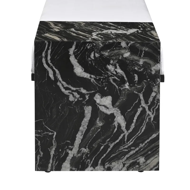72 In. Black Marble And White Upholstered Accent Bench