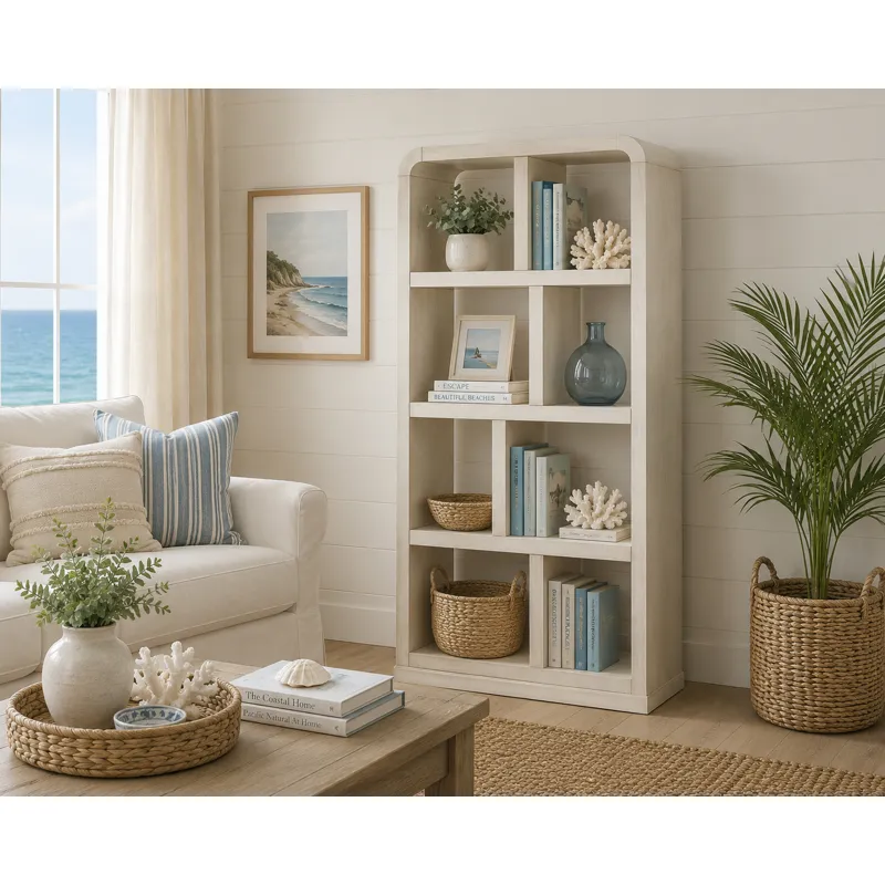 76 In. White Wooden Eight Shelf Etagere Bookcase