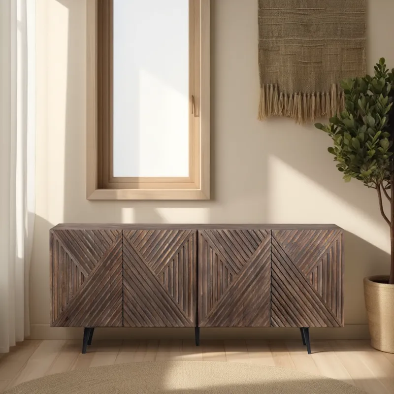 Solid Wood & Metal 4-door Media Credenza/sideboard