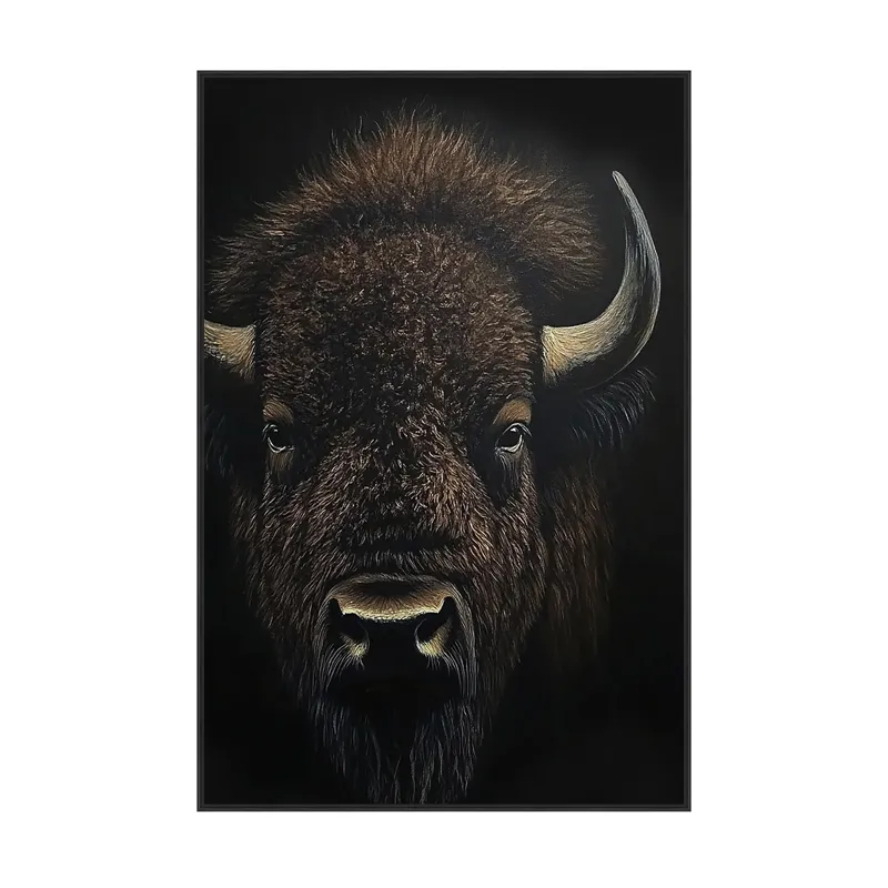 Hyde Bison Portrait Framed Canvas Wall Art