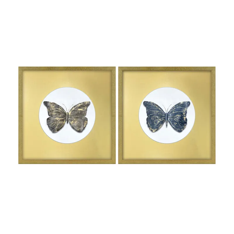 Golden Wings 2-piece Framed Butterfly Wall Art Set