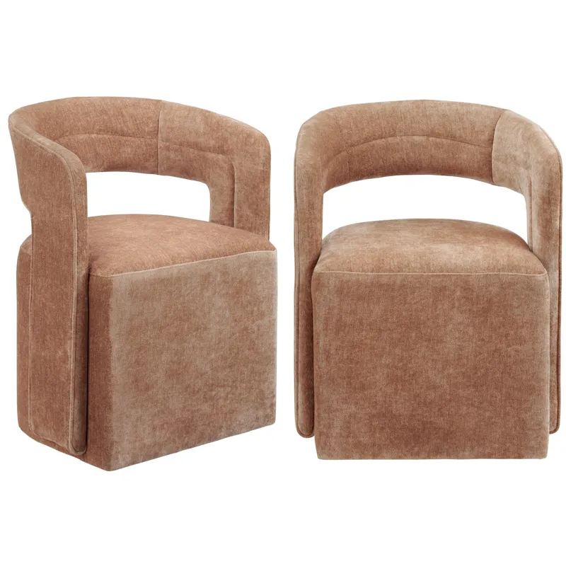 Set Of 2 Rust Upholstered Dining Chairs