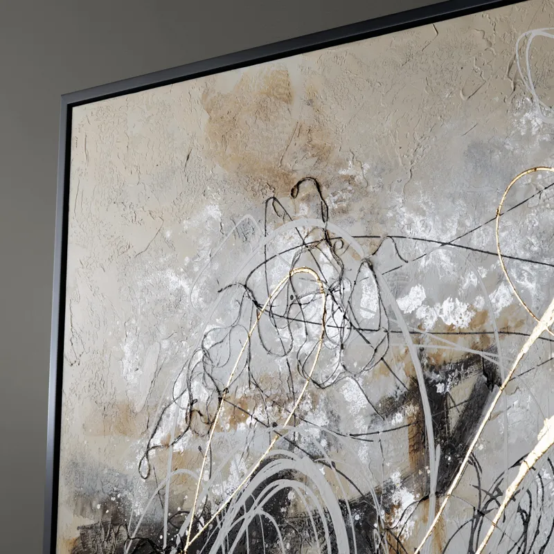 Golden Chaos Abstract Framed Canvas Painting