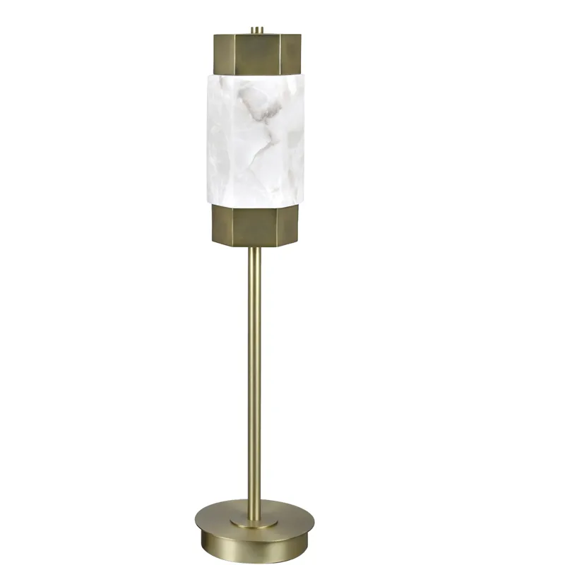 Gold Polished Metal Buffet Lamp With White Marble Specialty Shade