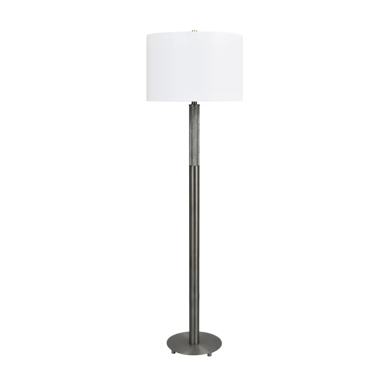 Gunmetal Gray Floor Lamp With White Linen Shade
