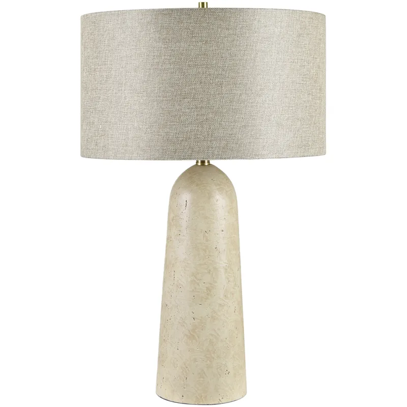 Beige Resin Table Lamp With Gray Linen Drum Shade