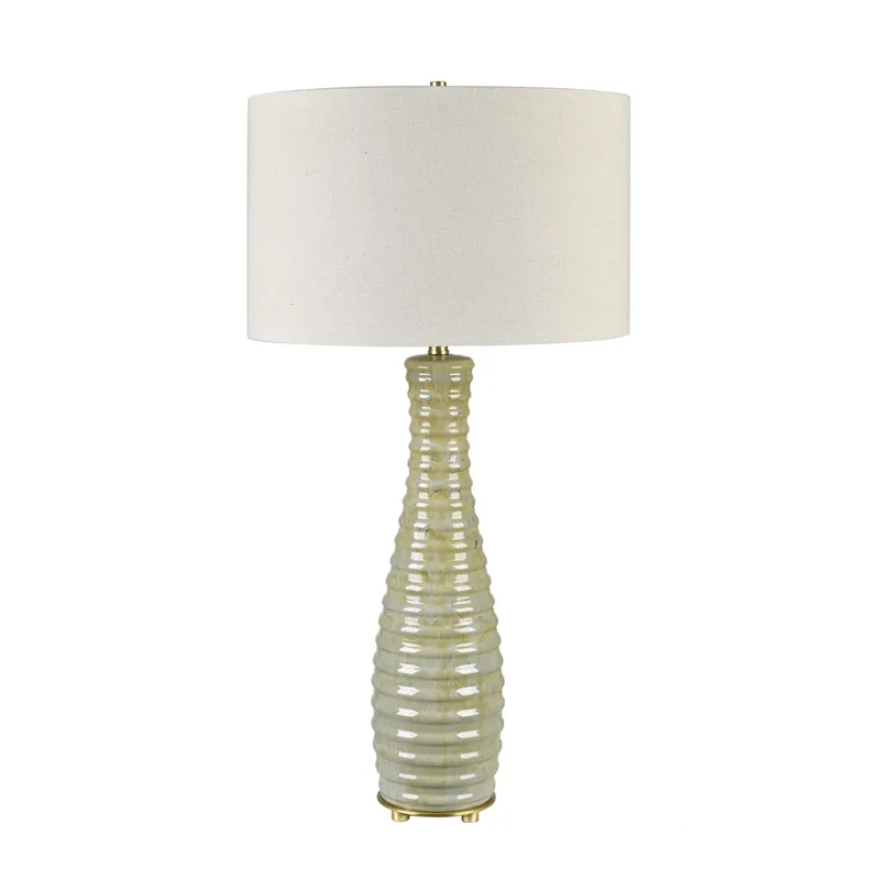 Green And Gold Ceramic Table Lamp With Linen Shade