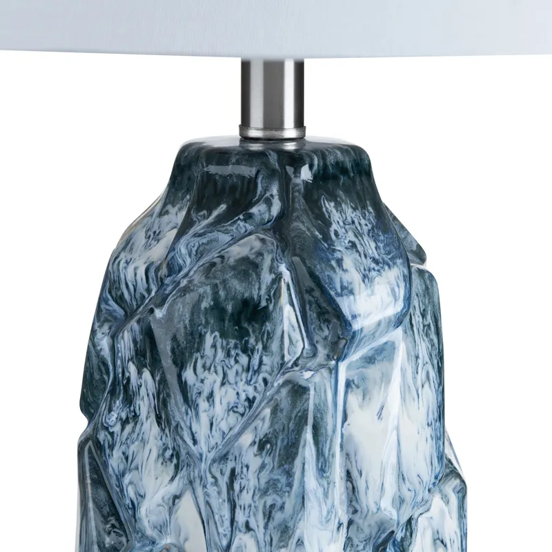 Blue And Whte Ceramic Table Lamp With White Linen Shade