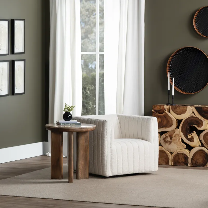 Round Brown Wooden Accent/end Table