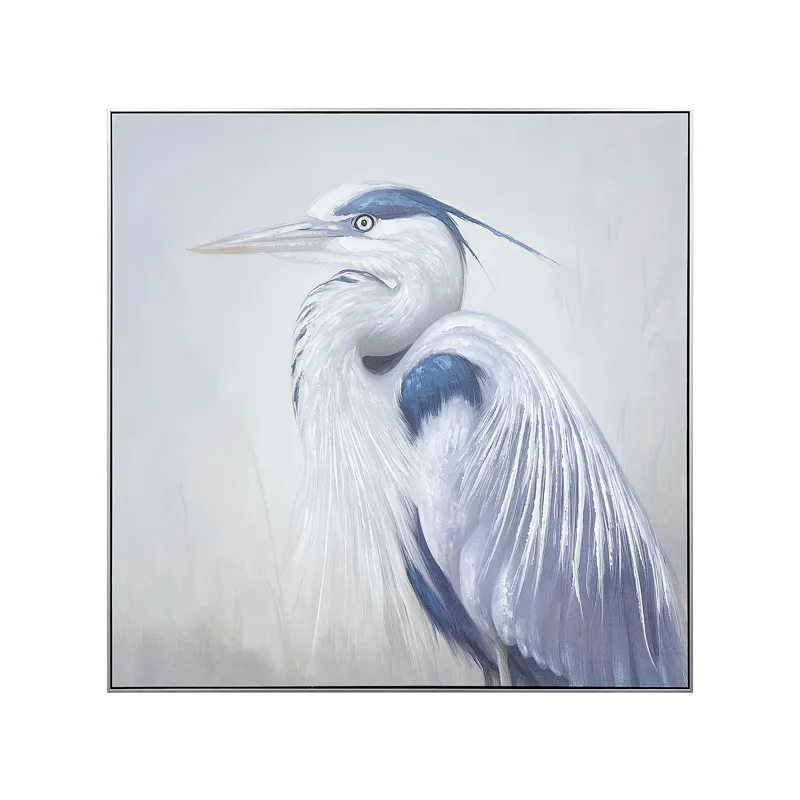 Feather Stillness Hand-painted Heron Framed Canvas Wall Art