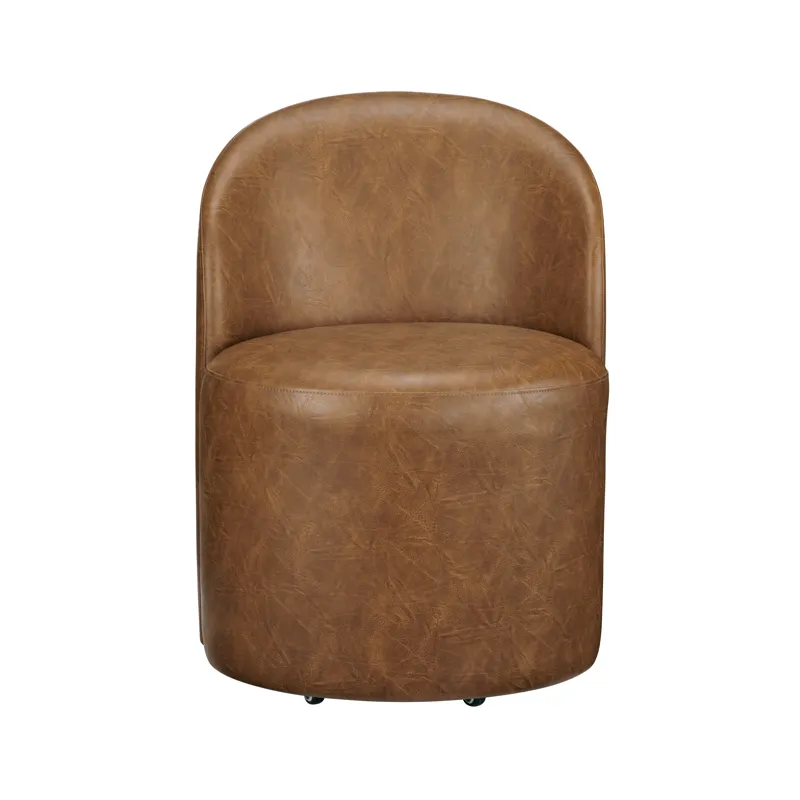 Set Of 2 Warm Brown Vegan Leather Upholstered Dining Chairs