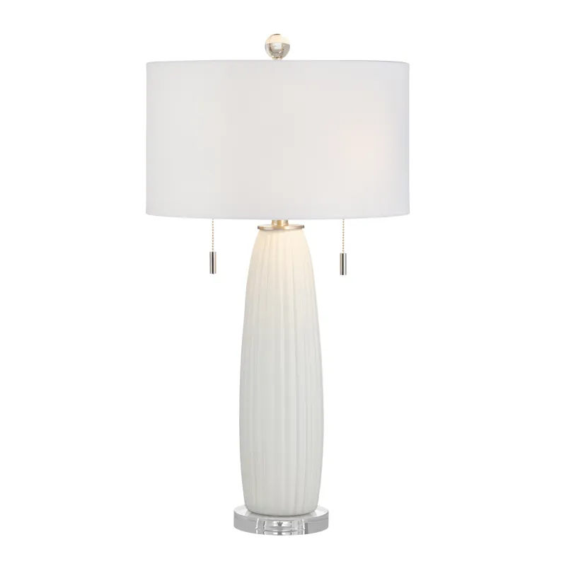 Avril Modern White Ceramic Table Lamp With White Linen Shade