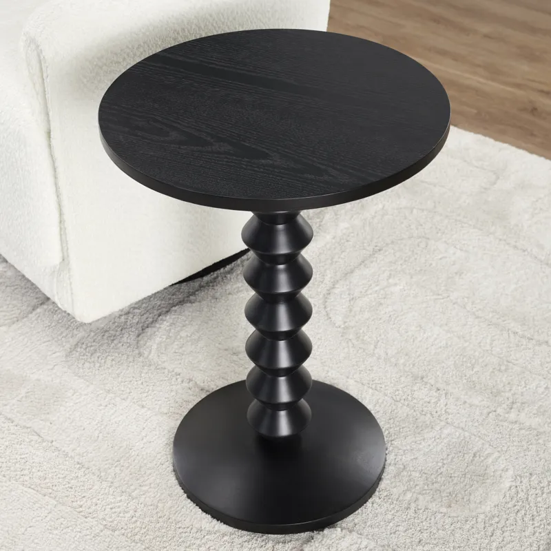 Black Painted Round Accent End Table