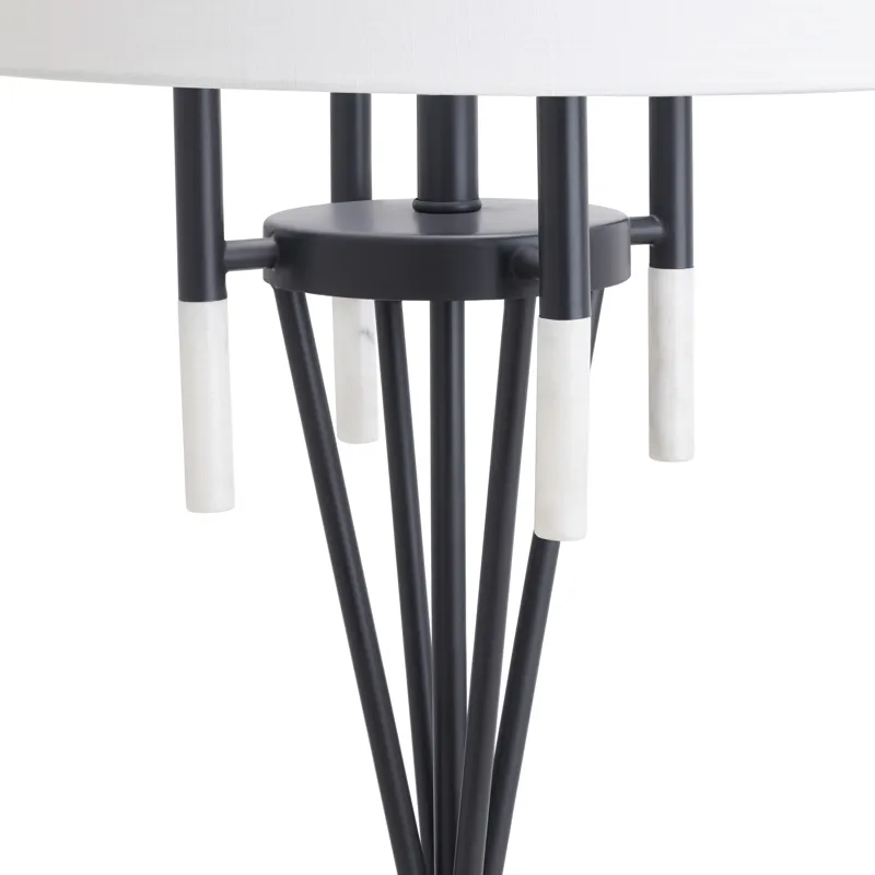 Treyton Modern Table Lamp, , Matte Black Steel, White Linen Shade, Marble Base