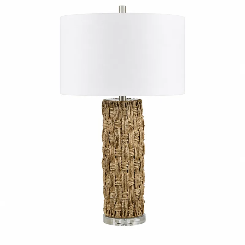 Nassau Table Lamp, Brown Woven Body, White Linen Shade