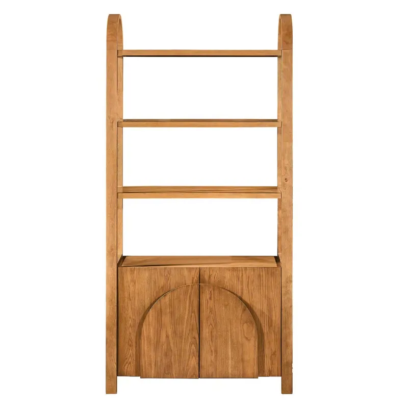 82 In. Brown Natural Wood Grain 2 Door 3 Shelf Etagere/bookcase