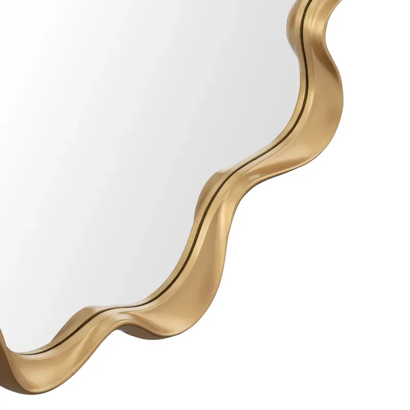 Bloom & Flutter Wavy Gold Accent Round Wall Mirror