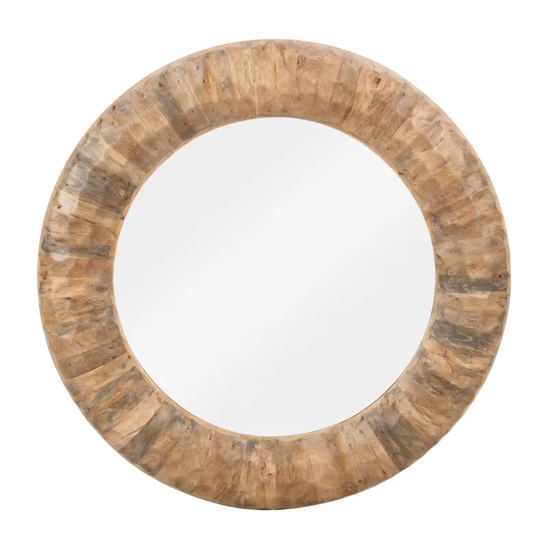Gibson Round Natural Wood Frame Wall Mirror