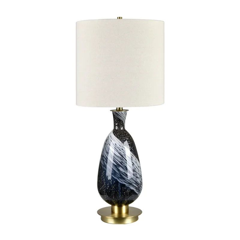 Glass Table Lamp With White Linen Shade