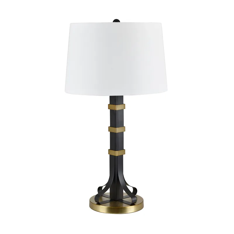 Metal Table Lamp With White Linen Shade