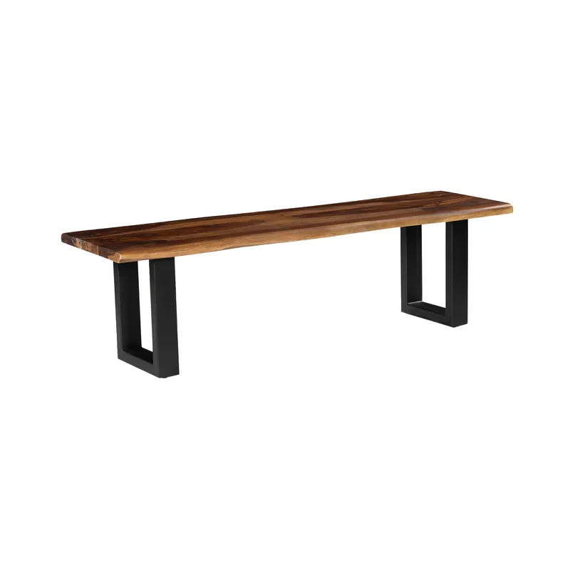 64 In. Brown Solid Wood Accent Bench With Metal Frame