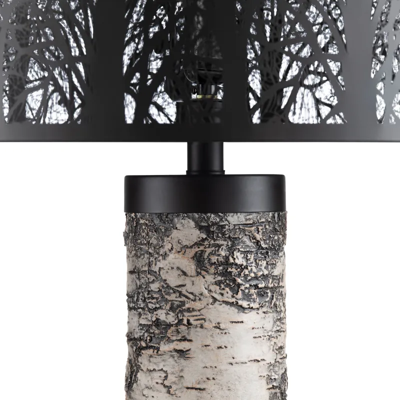 Black Resin Floor Lamp With Metal Shade